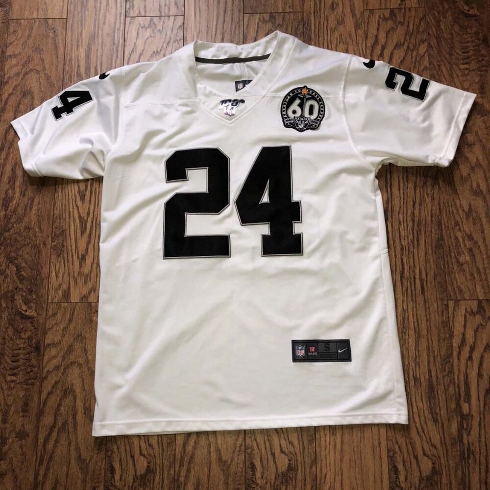 Nike Johnathan Abram Oakland Raiders White Football Jersey 60 Year Patch